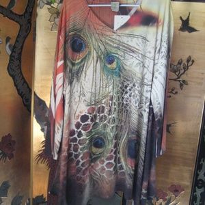 3X Peacock Embellish Jess & Jane Shark Tooth Tunic